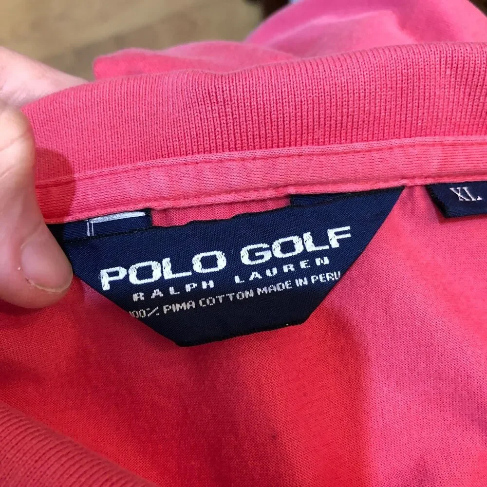 Ralph Lauren Polo Golf Mens Large Pink Pima Cotton Preppy Polo Shirt Size L